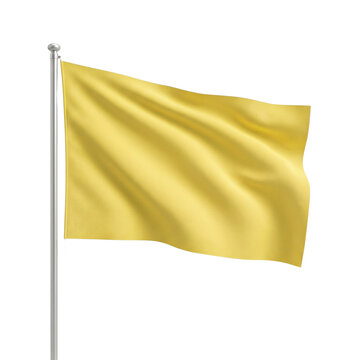 Blank yellow flag waving on flagpole isolated on transparent background