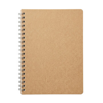 Blank brown kraft paper spiral notebook isolated on transparent background