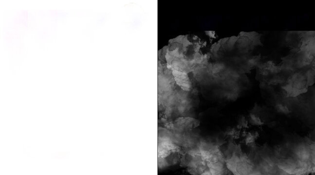 Atmospheric black and white smoke texture, ethereal gray cloud overlay, dramatic monochrome mist and vapor effect for creative compositing