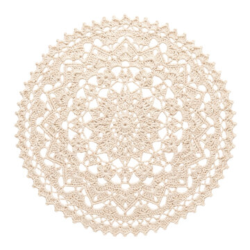 Circular white crochet doily lace pattern