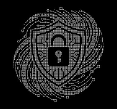 Cybersecurity Shield Vector Icon - Halftone Dot