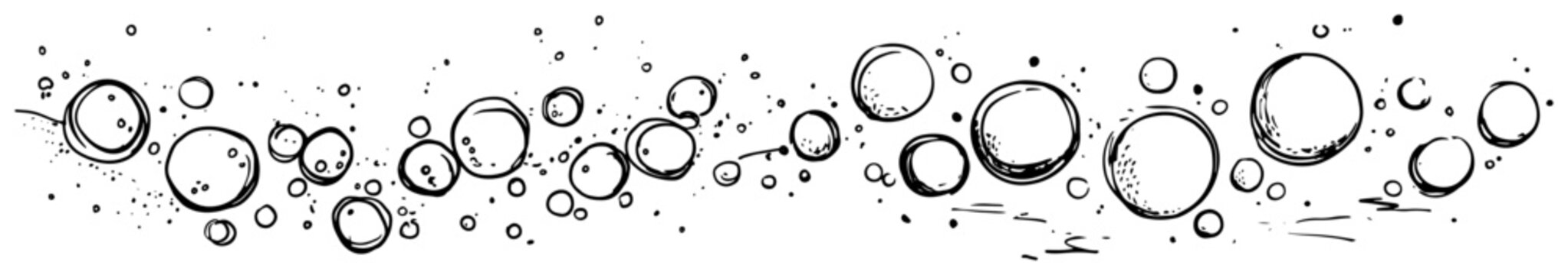 Bubbles floating underwater in a wide panorama minimalist hand drawn sketch style