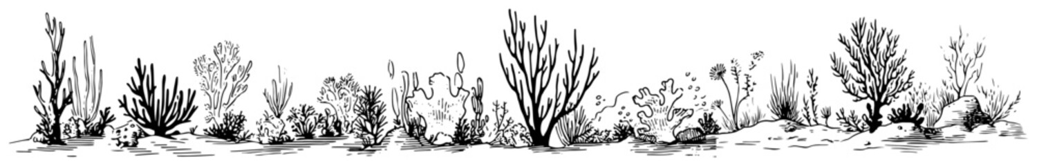 Coral reef and marine plants underwater in nature sketch style © Celestynka