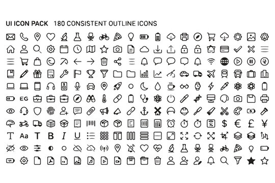 Comprehensive icon pack of one hundred consistent outline icons with minimalist