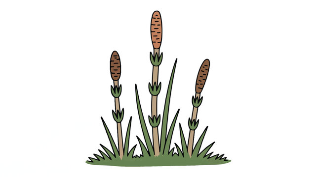 cartoon cattail plants with green leaves and brown seed heads