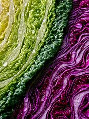 Obraz premium Exploring the intricate beauty of freshly sliced cabbage layers