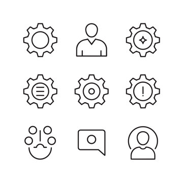 Business settings and configuration line icons for software and user preferences with settings