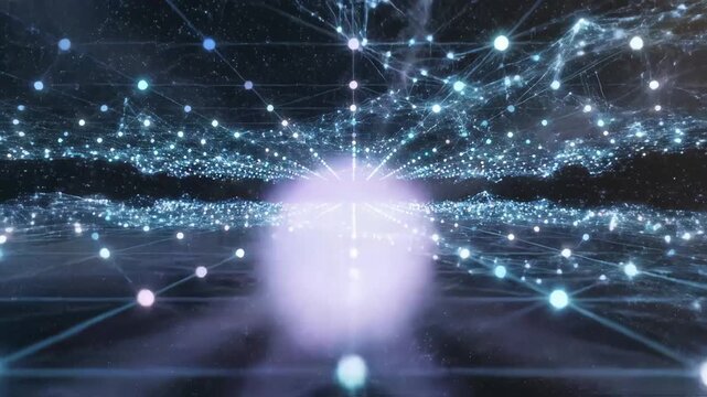 Abstract network of glowing dots and lines emphasizing network speed and cloud computing