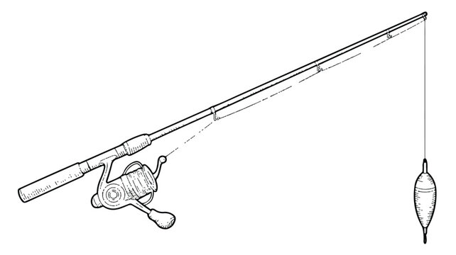 Fishing rod with reel and float on line for angling  outdoor recreational activity