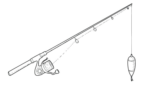 Fishing rod with reel and float on transparent background for fishing activities