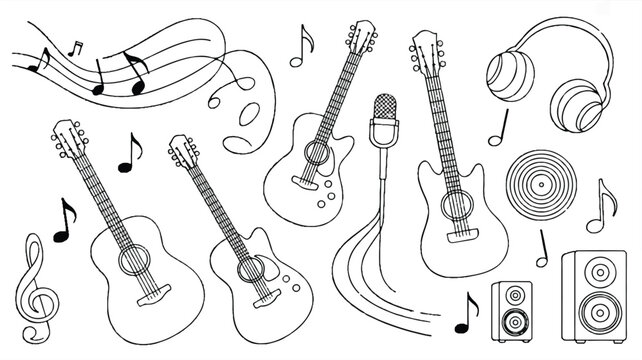 Music instruments and equipment for playing and recording music  guitars microphones headphones