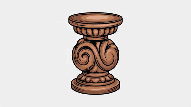 Ornate brown wooden pedestal with intricate scrollwork and decorative molding