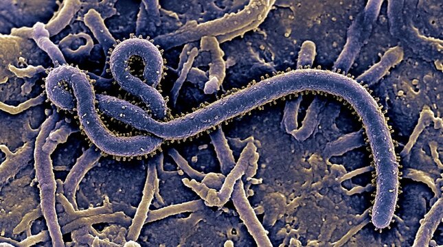 Scanning electron micrograph of ebola virus particles
