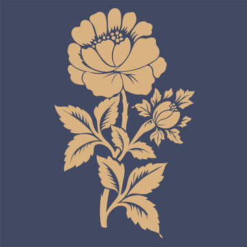 Floral vector stencil. Linocut flower illustration isolated. Vintage tattoo design. Block print or woodcut stamp graphic.