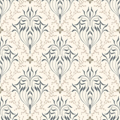 Fototapeta premium Damask modern seamless pattern element with linen texture. Vintage classical old fashioned damask ornament, seamless texture for wallpapers, textile.