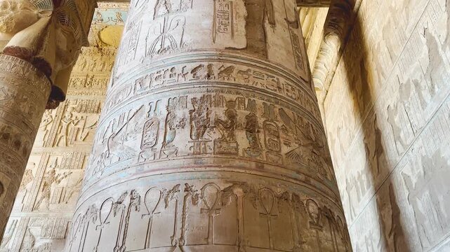 Beautiful vaults and bas-reliefs in the ancient temple complex of Dendera, Qena, Egypt.