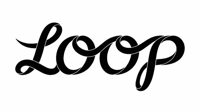 Black and white typography design featuring the word Loop written in a continuous flowing ribbon style script on a plain white background