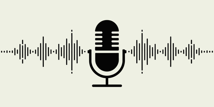 retro microphone vector illustration, Two microphone icons, one outlined and one solid black, indicating sound waves, Collection of eight different microphone icons, showcasing various designs