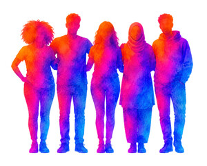 Fototapeta premium Watercolor Diverse Friends Standing Group Inclusion Lifestyle Illustration