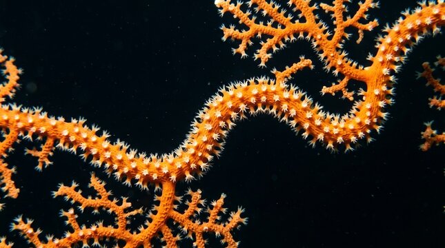 Closeup of a vibrant orange sea fan coral underwater