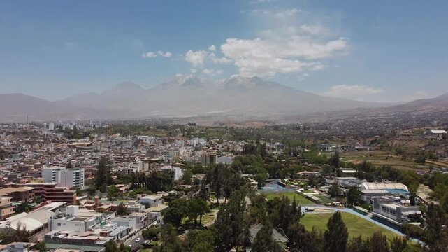 Aerial drone view facing Volc&aacute;n Chachani, Arequipa