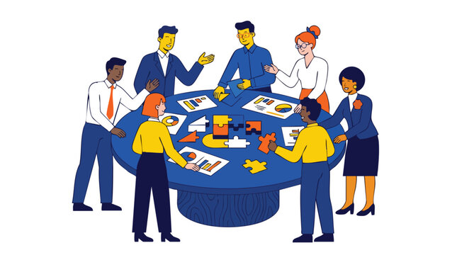 Diverse Cross-Functional Team Synchronizing Strategic Alignment and Data-Driven Insights for Corporate Growth Optimization