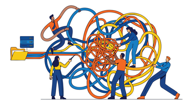 Strategic B2B Team Collaborating to Untangle Complex Data Ecosystems and Streamline Enterprise Workflows for High-End Creative Agencies