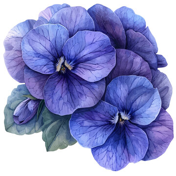 African Violet Flower, elegant watercolor vector painting with refined details, isolated on a white background.