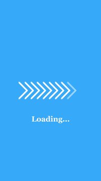 Minimalist loading screen animation with white arrows moving across light blue background clip.