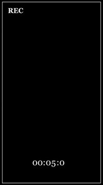 Minimalist digital recording interface overlay on black background with red record indicator.