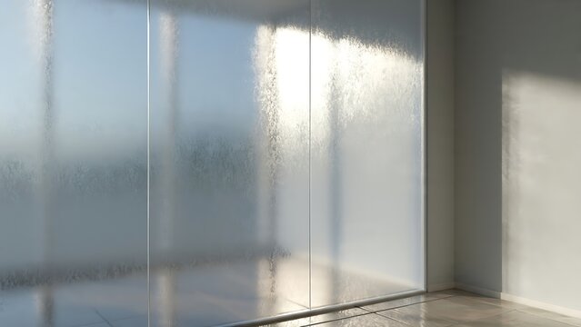 Sand-Blasted Frosted Glass Texture with Soft Morning Light and Minimalist Architectural Style
