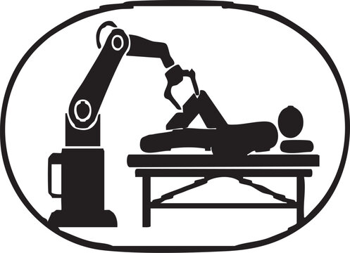Assisted Movement Rehabilitation Bed with Robotic Therapy Equipment Silhouette Icon