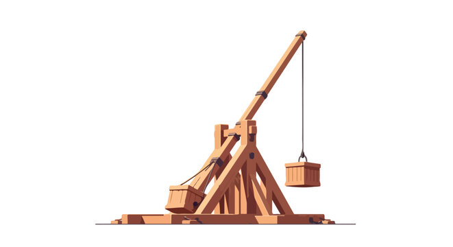 Wooden siege weapon with counterweight and projectile