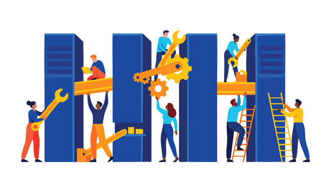 Diverse professional team collaborating on strategic infrastructure development and business process optimization for enterprise growth