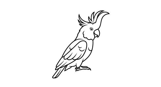 A monoline outline of a cockatiel standing on a transparent background, isolated on a, transparent background