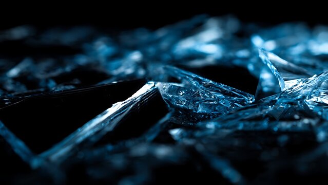 Shattered Obsidian Mirror with Cool Blue Reflections and Dark Tech Aesthetic
