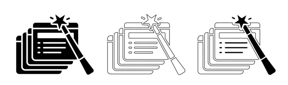 Seo optimization icons with magic wands for web and digital marketing