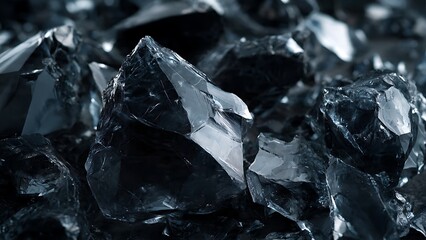 Naklejka premium Raw Volcanic Obsidian Glass Shards with Midnight Black Translucent Edges