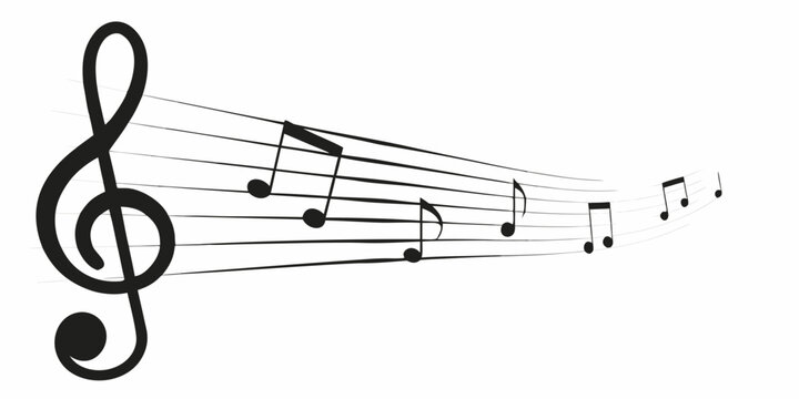 Musical Staff With Notes Black Vector Illustration On White Background