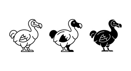 Dodo Bird Icons, Extinct Avian Vector Graphics, Simple Line Art & Silhouette Styles © Kamruz
