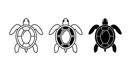 Turtle Icons Set: Simple Line Art and Solid Black Vector Graphics for Marine Life Themes © Kamruz