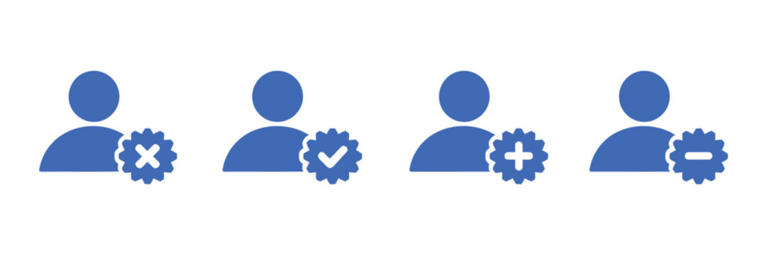 User Profile Management Icon Set with Checkmark, Cross, Plus, and Minus Symbols Representing Account Settings and User Control Vector Illustration