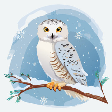Aquarell-Schneeeule im Winter