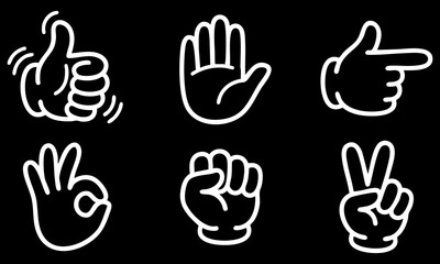 Fototapeta premium Minimalist white hand gesture icons featuring diverse signs arranged as a clean vector graphic design set