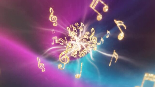 Golden Music Notes Explosion - Abstract Harmony Background