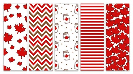 Obraz premium Autumn seamless patterns with maple leaves and stripes