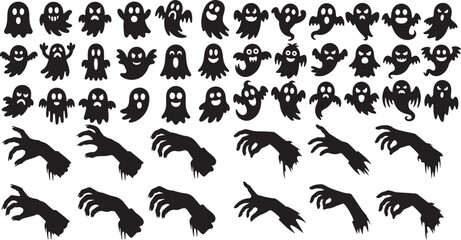Obraz premium Set of various spooky ghost and hand silhouettes for creative holiday decorations and party designs