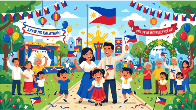 Philippine Independence Day Celebration with Happy People Illustration