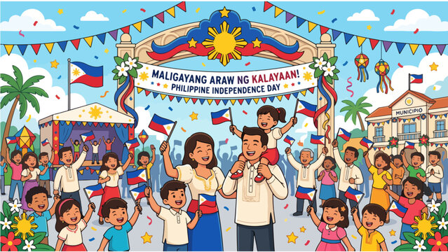 Philippine Independence Day Celebration with Happy Crowd Illustration