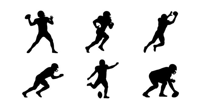 American Football Player Silhouettes, Action Poses Vector Set, Sports Graphics